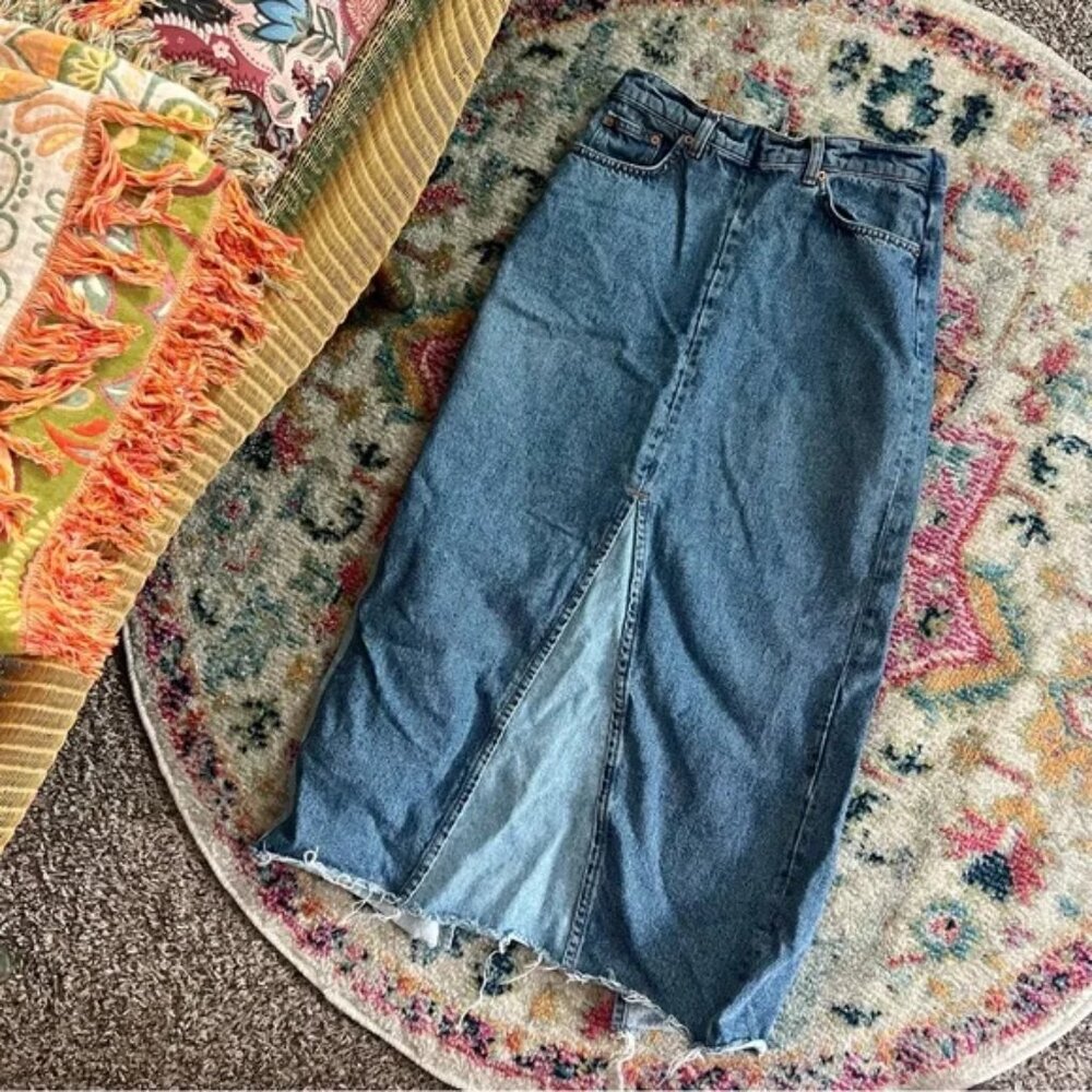 Zara Color Blocked Denim Skirt